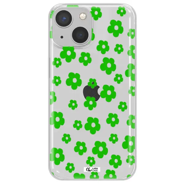 Five Petal Green Flower Apple iPhone 13 mini Clear TPU Case