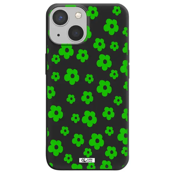 Five Petal Green Flower Apple iPhone 13 mini Silicone black Case