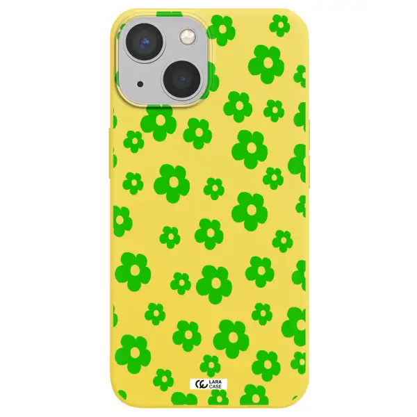 Five Petal Green Flower Apple iPhone 13 mini Silicone canary yellow Case