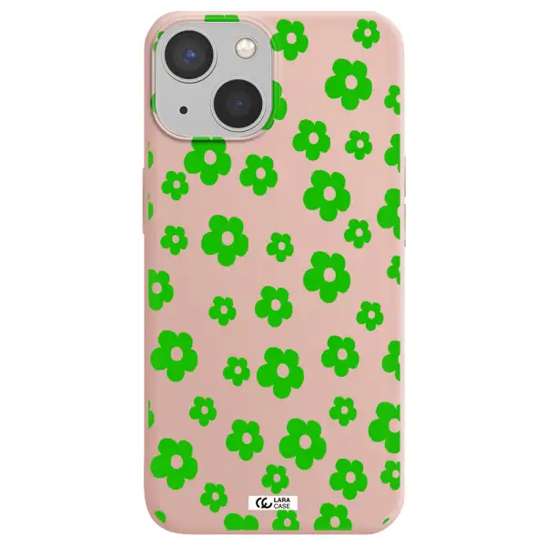 Five Petal Green Flower Apple iPhone 13 mini Silicone pastel pink Case