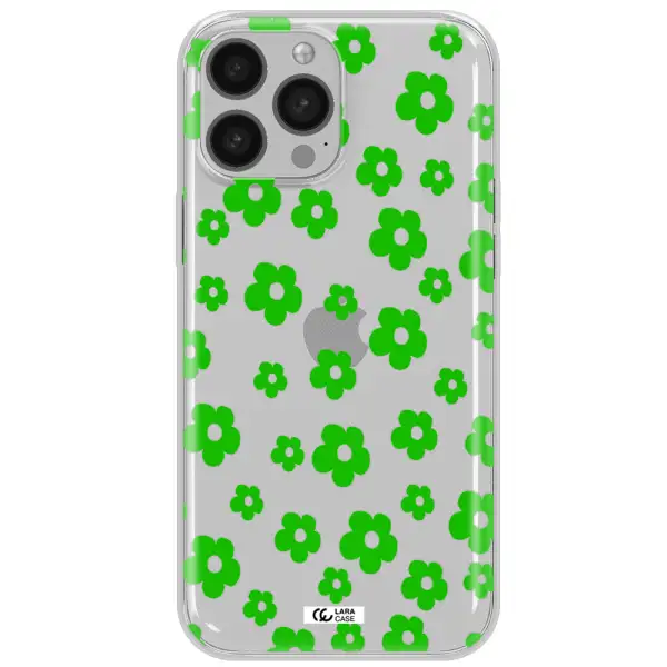Five Petal Green Flower Apple iPhone 13 Pro Max Clear TPU Case