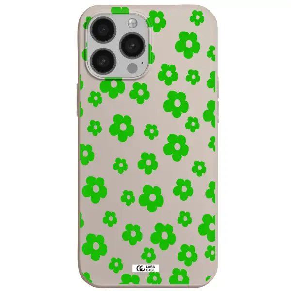Five Petal Green Flower Apple iPhone 13 Pro Max Silicone Stone Case