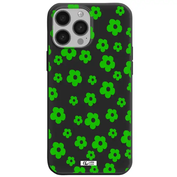 Five Petal Green Flower Apple iPhone 13 Pro Silicone black Case