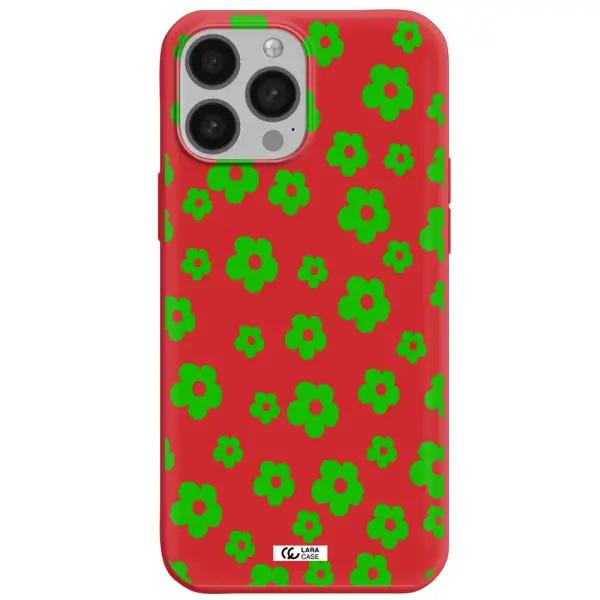 Five Petal Green Flower Apple iPhone 13 Pro Silicone Imperial Red Case