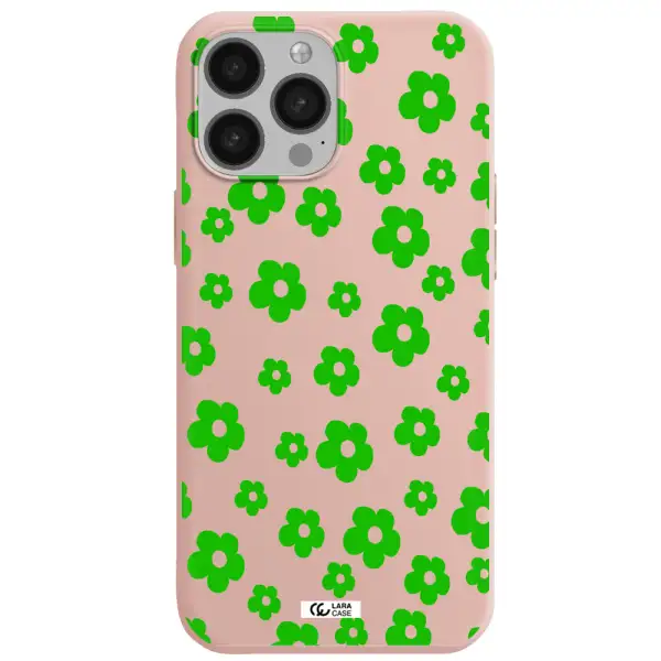 Five Petal Green Flower Apple iPhone 13 Pro Silicone pastel pink Case
