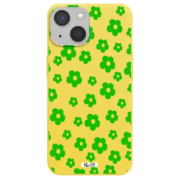 Five Petal Green Flower Apple iPhone 13 Silicone canary yellow Case