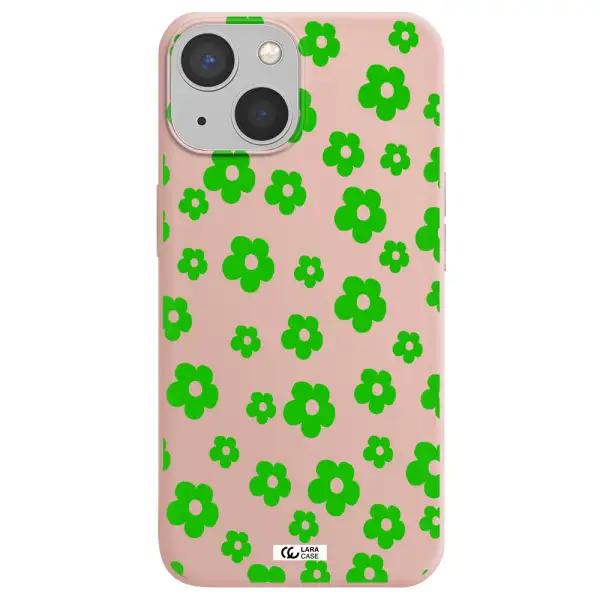 Five Petal Green Flower Apple iPhone 13 Silicone pastel pink Case