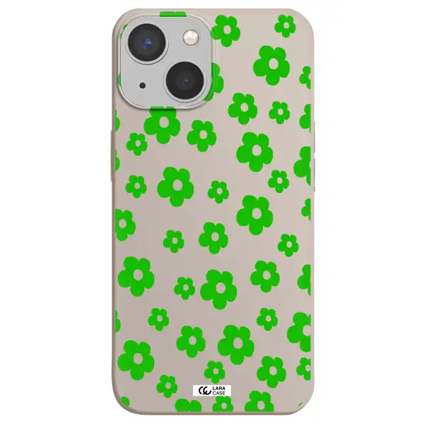 Five Petal Green Flower Apple iPhone 13 Silicone Stone Case
