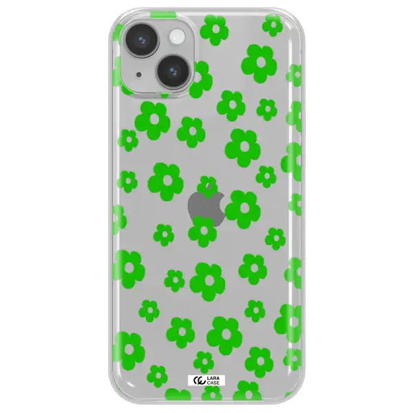 Five Petal Green Flower Apple iPhone 14 plus Clear TPU Case