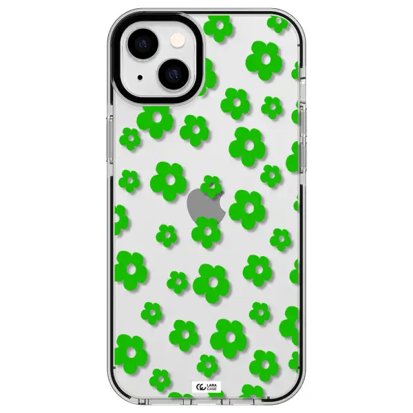 Five Petal Green Flower Apple iPhone 14 plus impact black border Case