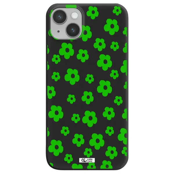 Five Petal Green Flower Apple iPhone 14 plus Silicone black Case