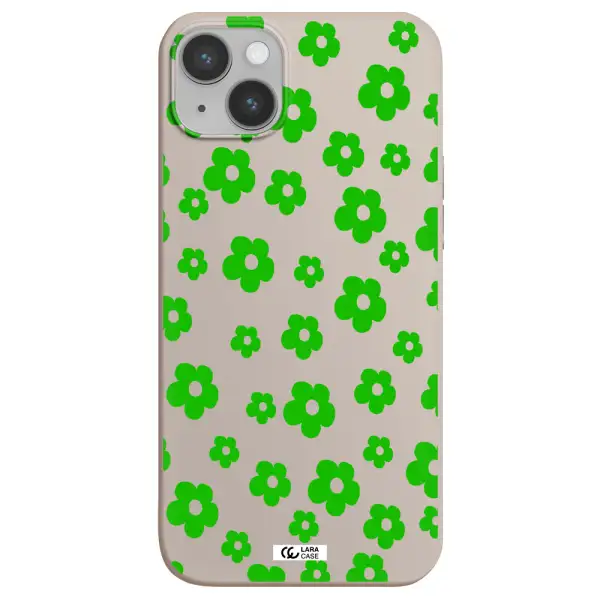 Five Petal Green Flower Apple iPhone 14 plus Silicone Stone Case
