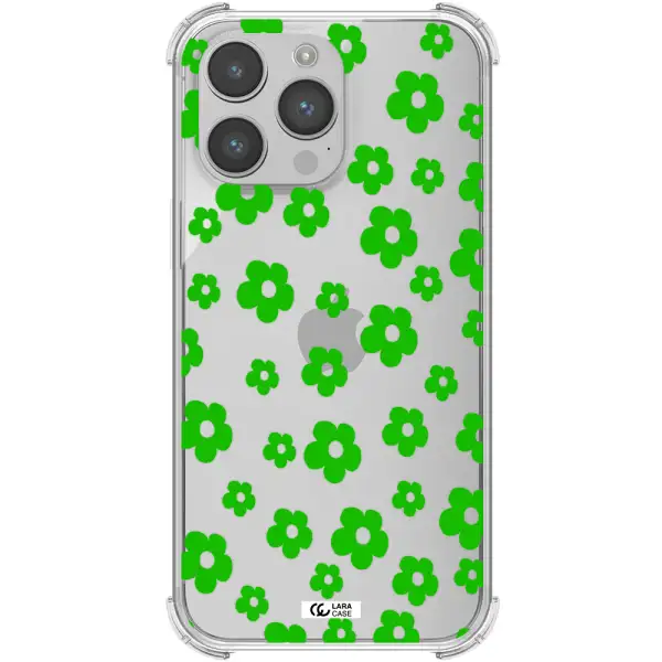 Five Petal Green Flower Apple iPhone 14 pro max Clear PC Case