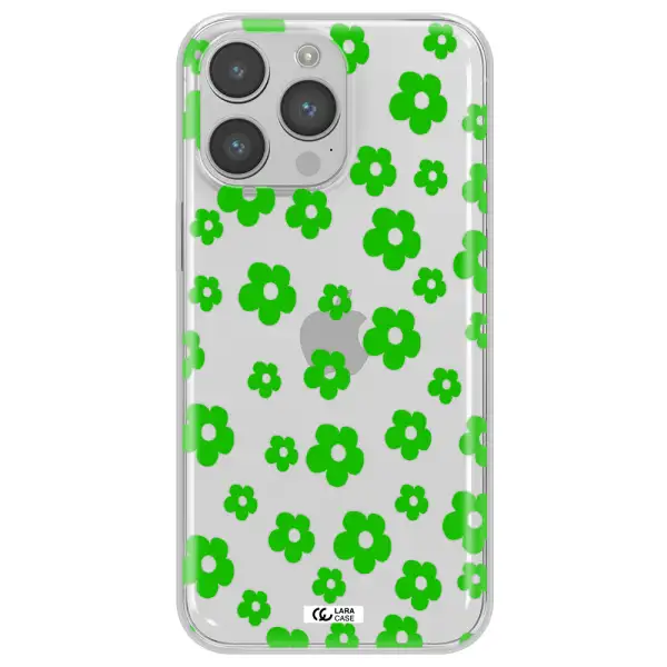 Five Petal Green Flower Apple iPhone 14 pro max Clear TPU Case