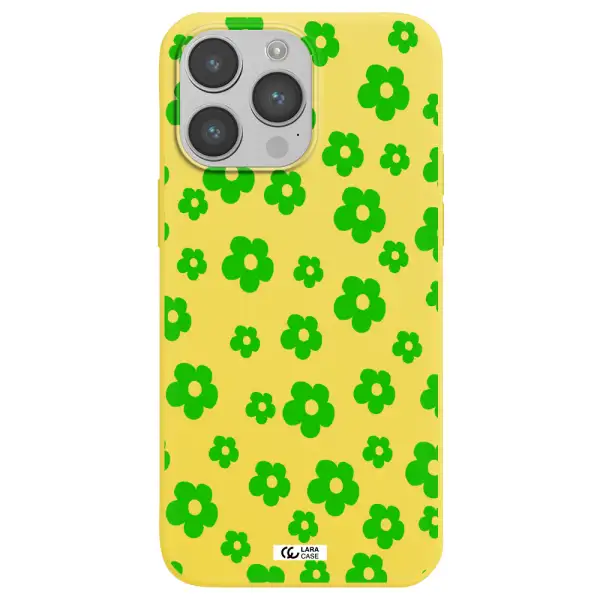 Five Petal Green Flower Apple iPhone 14 pro max Silicone canary yellow Case