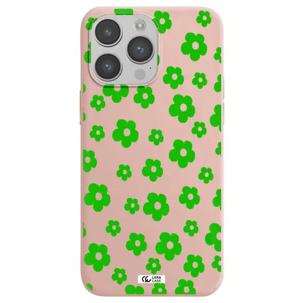 Five Petal Green Flower Apple iPhone 14 pro Silicone pastel pink Case