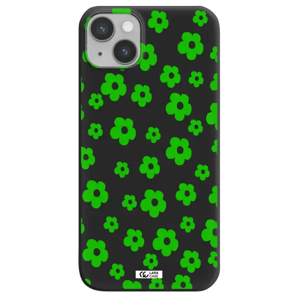 Five Petal Green Flower Apple iPhone 14 Silicone black Case