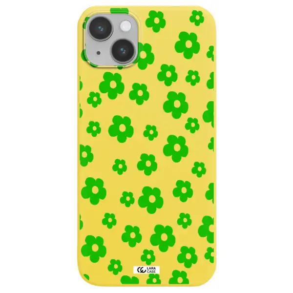 Five Petal Green Flower Apple iPhone 14 Silicone canary yellow Case