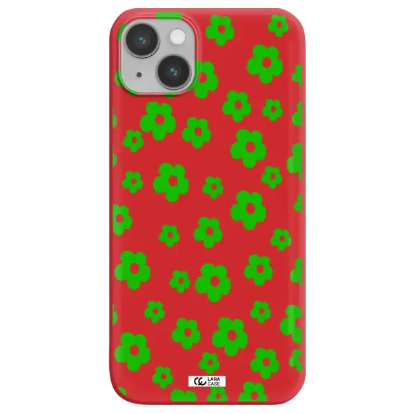 Five Petal Green Flower Apple iPhone 14 Silicone Imperial Red Case