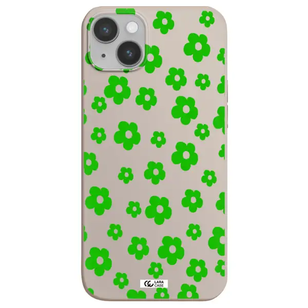 Five Petal Green Flower Apple iPhone 14 Silicone Stone Case