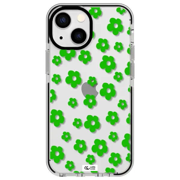 Five Petal Green Flower Apple iPhone 15 impact black border Case