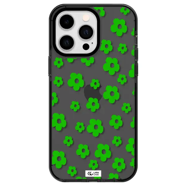 Five Petal Green Flower Apple iPhone 15 Pro impact Smoke Black Case