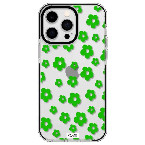 Five Petal Green Flower Apple iPhone 15 Pro Max impact black border Case