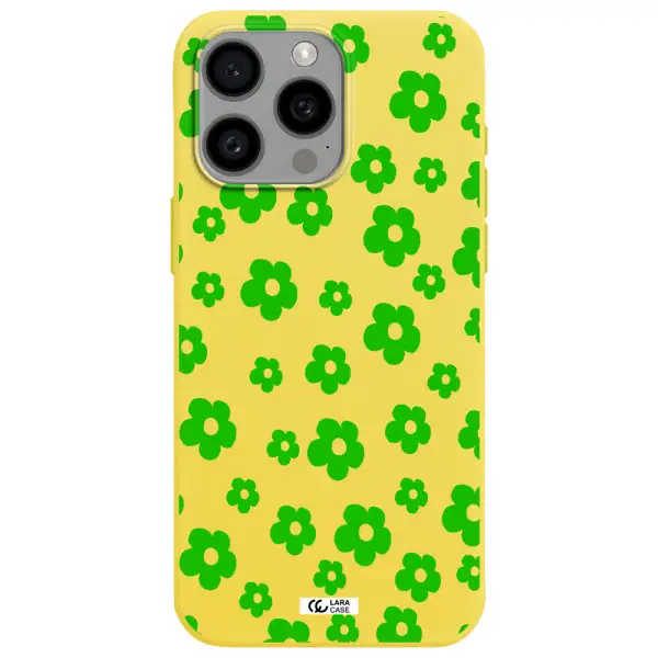 Five Petal Green Flower Apple Iphone 15 Pro max Silicone canary yellow Case
