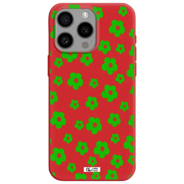 Five Petal Green Flower Apple Iphone 15 Pro Max Silicone Imperial Red Case