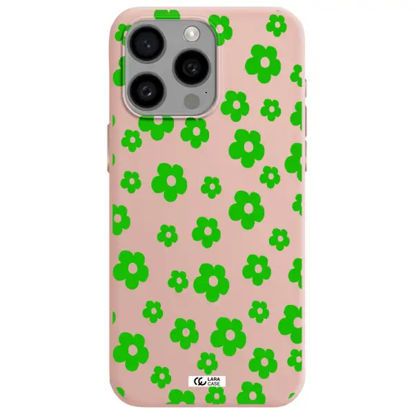 Five Petal Green Flower Apple Iphone 15 Pro max Silicone pastel pink Case
