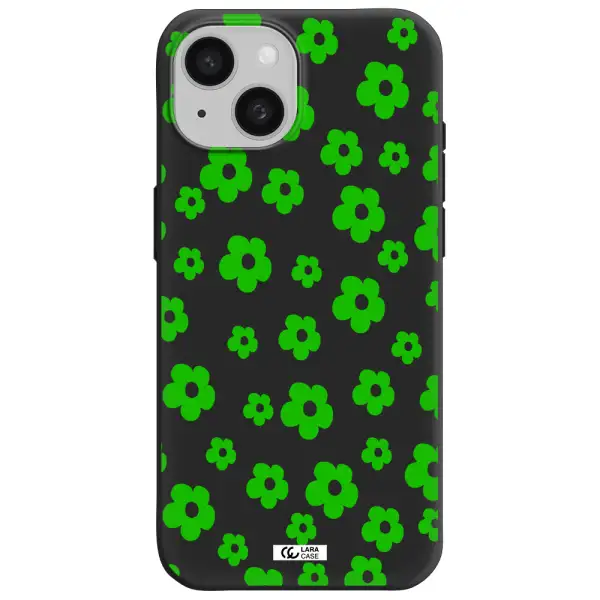 Five Petal Green Flower Apple iPhone 15 Silicone black Case
