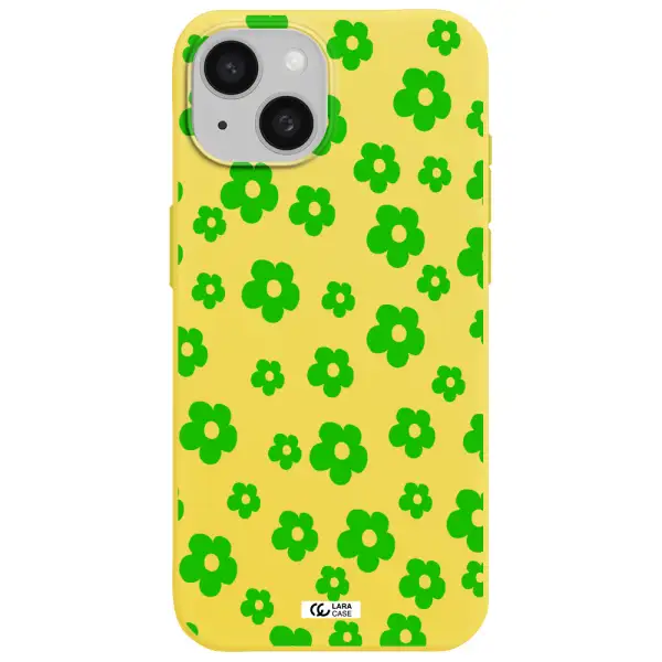 Five Petal Green Flower Apple iPhone 15 Silicone canary yellow Case