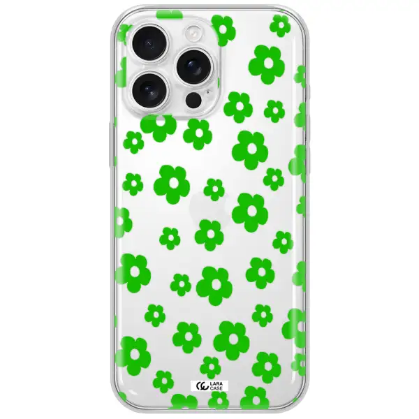 Five Petal Green Flower Apple Iphone 16 Pro Max Clear Tpu Case