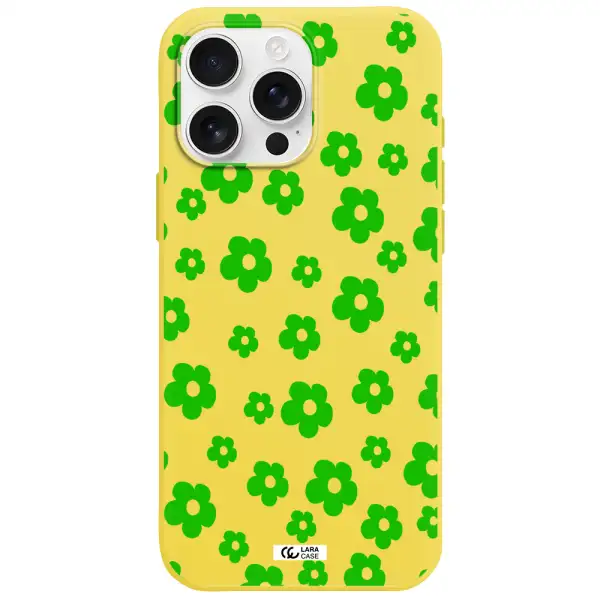 Five Petal Green Flower Apple Iphone 16 Pro Max Silicone Canary Yellow Case