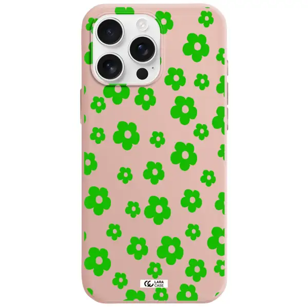 Five Petal Green Flower Apple Iphone 16 Pro Max Silicone Pastel Pink Case