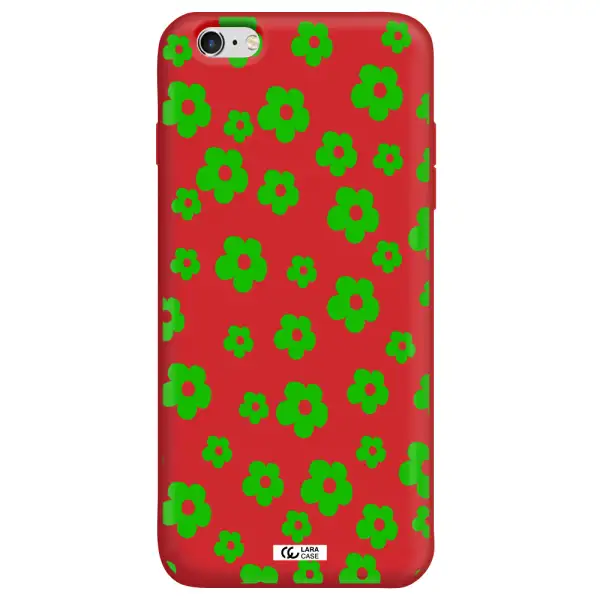 Five Petal Green Flower Apple iPhone 6 plus Silicone Imperial Red Case