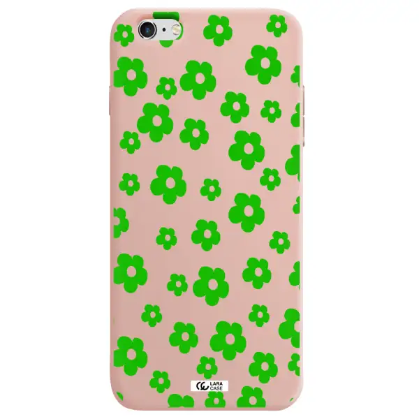 Five Petal Green Flower Apple iPhone 6 plus Silicone pastel pink Case