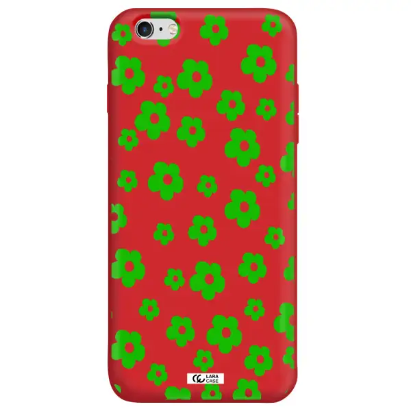 Five Petal Green Flower Apple iPhone 6 s plus Silicone Imperial Red Case