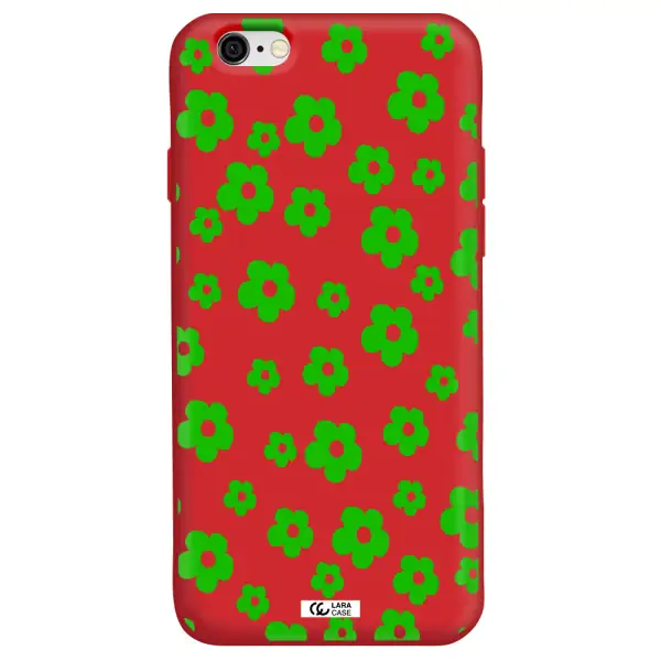 Five Petal Green Flower Apple iPhone 6 Silicone Imperial Red Case