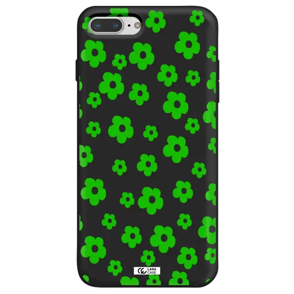 Five Petal Green Flower Apple iPhone 7 plus Silicone black Case