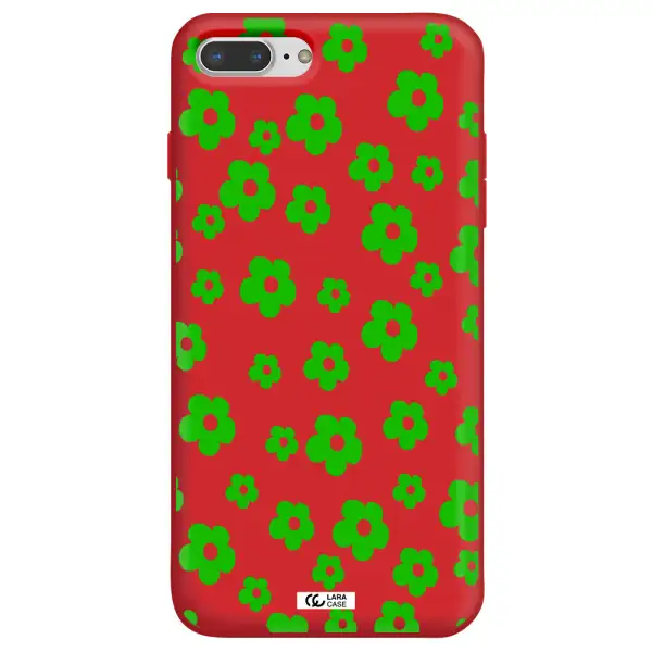 Five Petal Green Flower Apple iPhone 7 plus Silicone Imperial Red Case