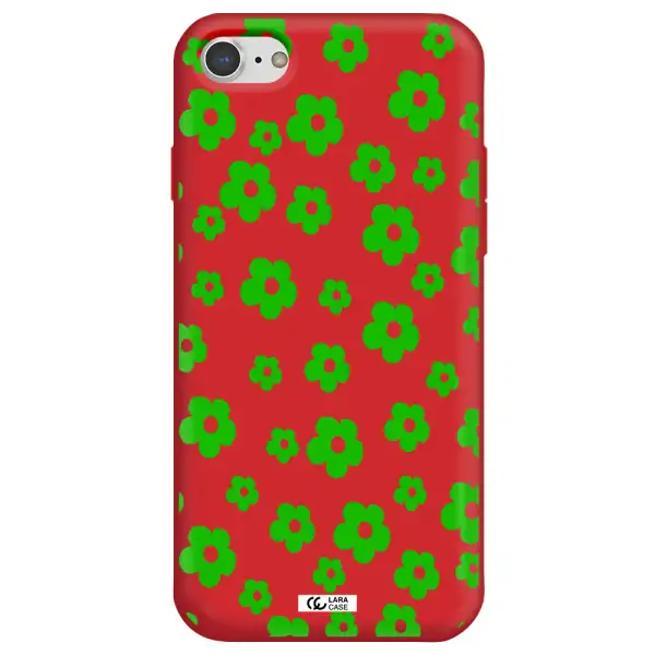 Five Petal Green Flower Apple iPhone 7 Silicone Imperial Red Case
