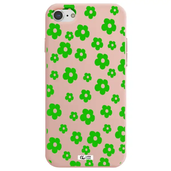 Five Petal Green Flower Apple iPhone 7 Silicone pastel pink Case