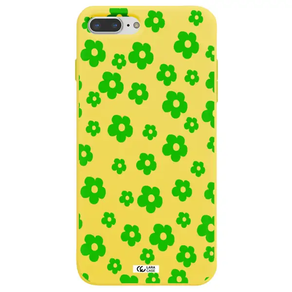 Five Petal Green Flower Apple iPhone 8 plus Silicone canary yellow Case