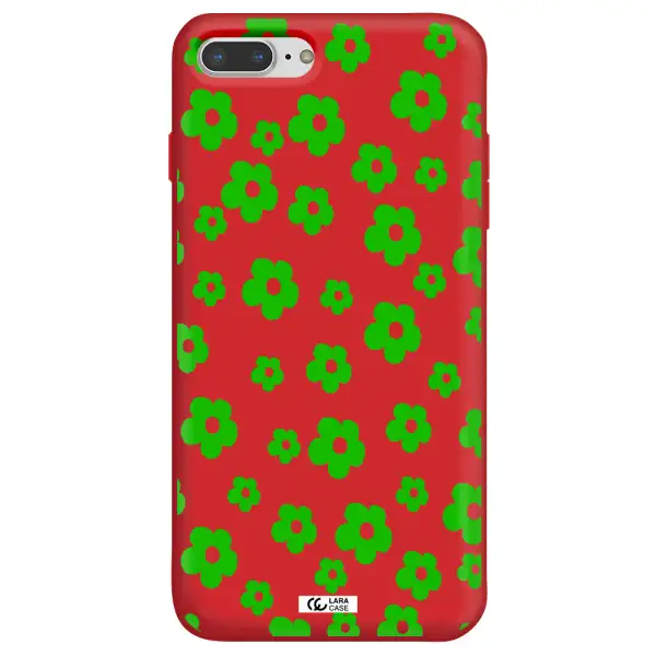 Five Petal Green Flower Apple iPhone 8 plus Silicone Imperial Red Case