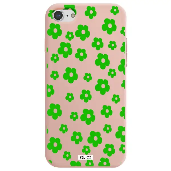 Five Petal Green Flower Apple iPhone 8 Silicone pastel pink Case