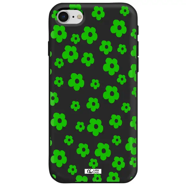 Five Petal Green Flower Apple iPhone se 2020 Silicone black Case