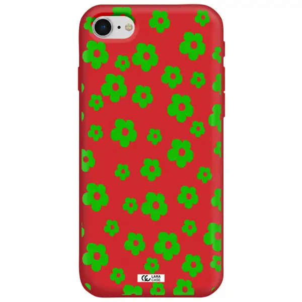 Five Petal Green Flower Apple iPhone se 2020 Silicone Imperial Red Case