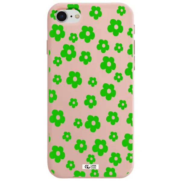 Five Petal Green Flower Apple iPhone se 2020 Silicone pastel pink Case