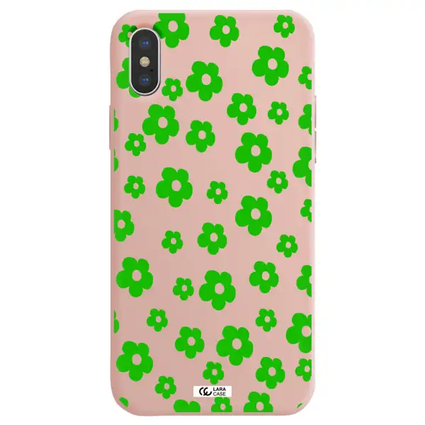 Five Petal Green Flower Apple iPhone X Silicone pastel pink Case